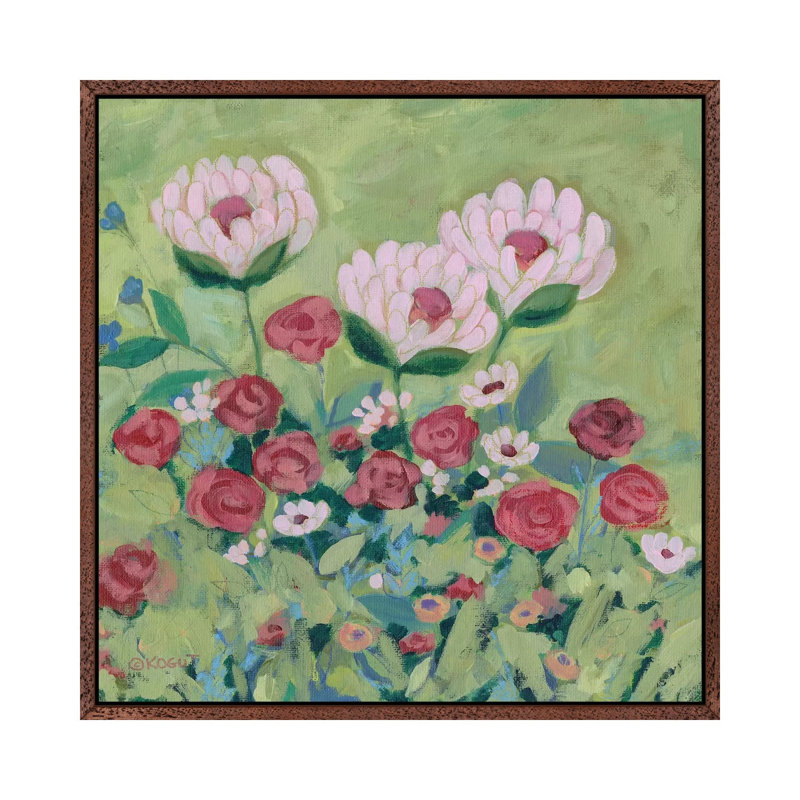 Floral XXX by Teresa Kogut - Painting on Canvas, 93.98cm H x 93.98cm W x 3.81cm D, Classic Brown Wood Framed