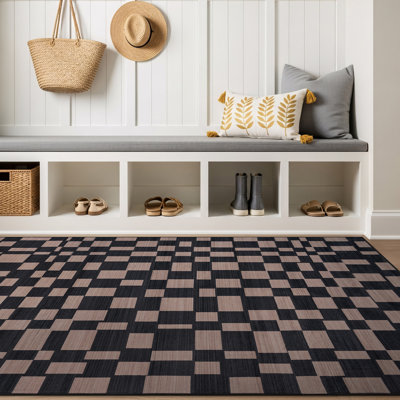 Tapis antidérapant à carreaux gris ardoise en polyester lavable à la machine