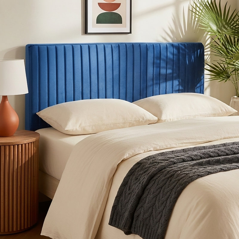 Nestl Chastelyne Velvet Upholstered Easy Assemble Wall Mounted Headboard, Full, Navy