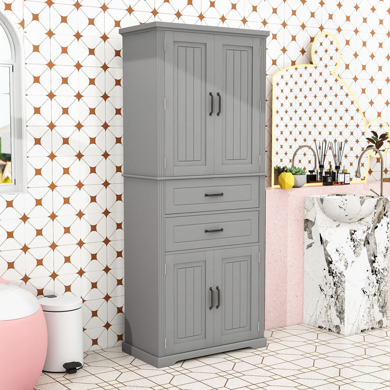 Armoire de rangement autoportante minimaliste avec tablette réglable, tiroirs et sécurité anti-basculement, Gris