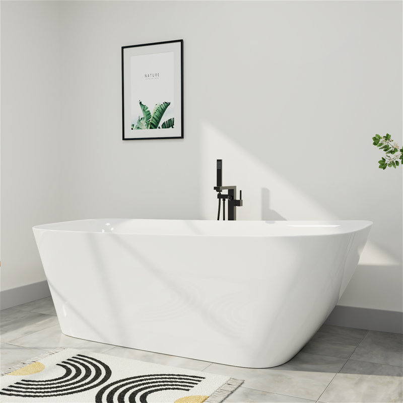 59" L x 28" W Single-Slipper Rectangle Freestanding Soaking Acrylic Bathtub with Chrome Drain