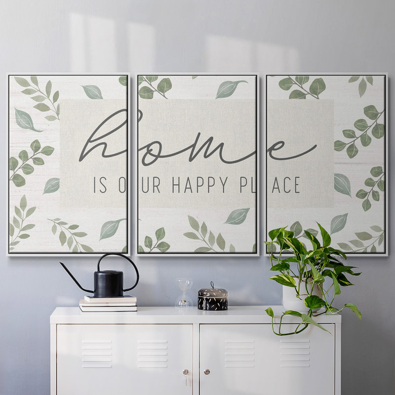 «Home Is Our Happy Place», 3 pièces, H 24 po x l 48 po x P 2 po, Blanc