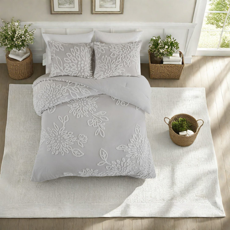 Élégants ensembles de literie en chenille de coton touffetés, style maison de campagne pour les chambres confortables