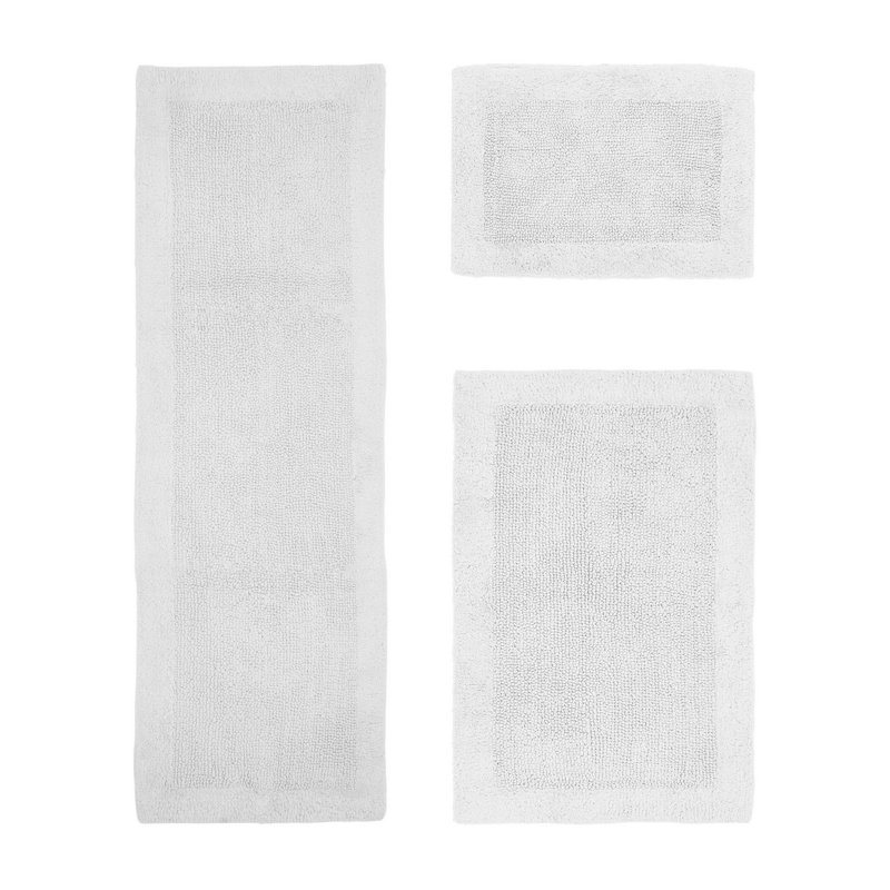 Ensemble de tapis pour salle de bain réversible 100% coton 2370 g / m² Merkel - ultra doux, très absorbant, lavable à la machine, certifié OEKO-TEX, idéal pour la douche, la baignoire et le meuble-lavabo, blanc