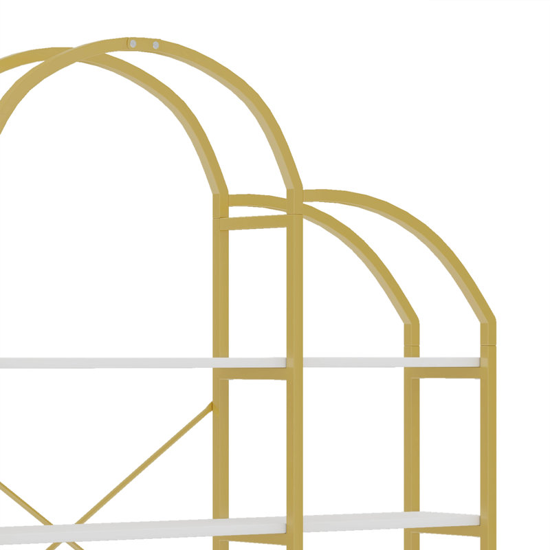 74.8 Inch 5-Tier Office Bookcase With Round Top, X Bar Gold Frame
