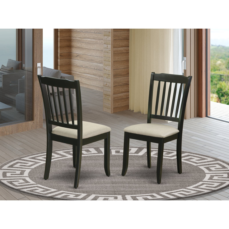 Danbury Kitchen Dining Chairs - Linen Fabric Upholstered Wooden Chairs, Set of 2, Black, Black/Beige, 2