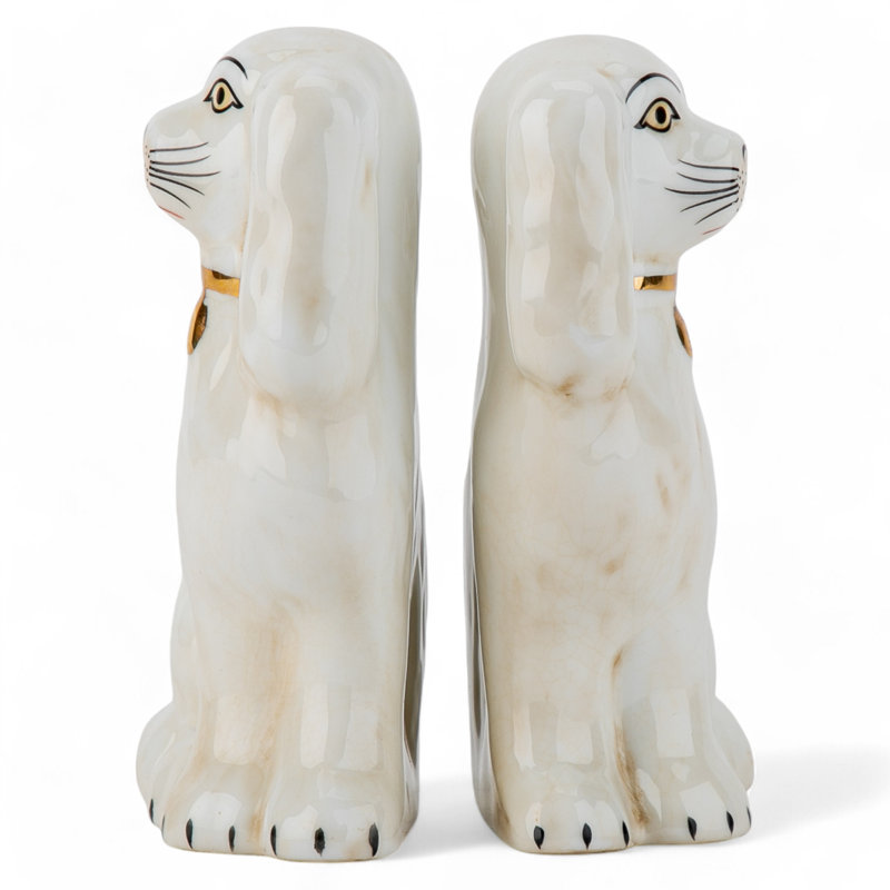 Staffordshire Style Dog Figurines – Antique Gold Chain Cream Small (Set of 2)