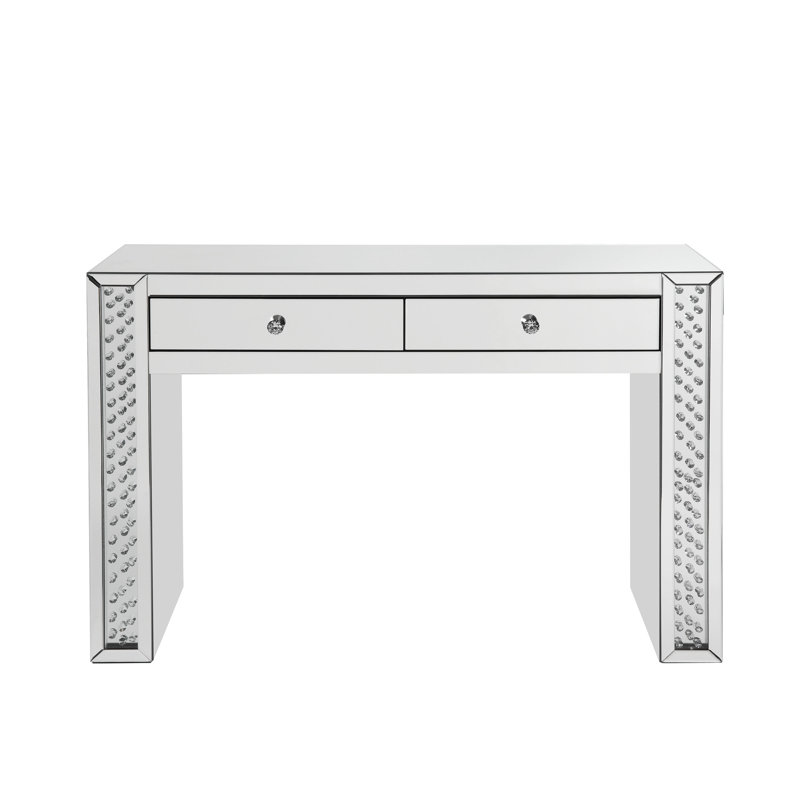 Bureau de coiffeuse argenté, tabouret, plateau en miroir, base de traîneau, verre transparent, tiroirs, tabouret de construction, incrustation de verre, miroir biseauté