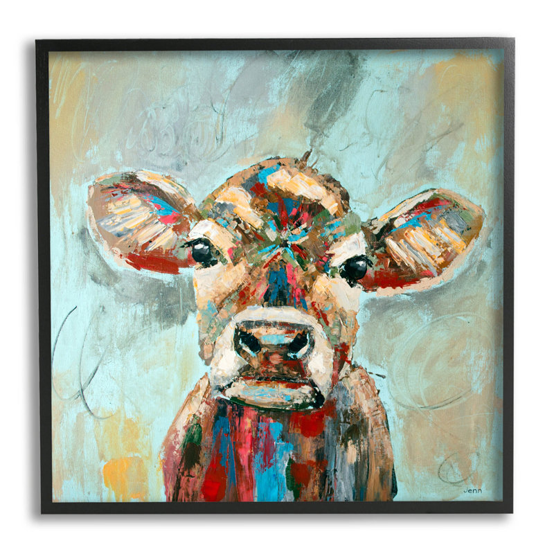Vache brossée, art de giclée par Jen Seeley, Giclée encadrée noir minuit, H 12 po x l 12 po x P 1,5 po