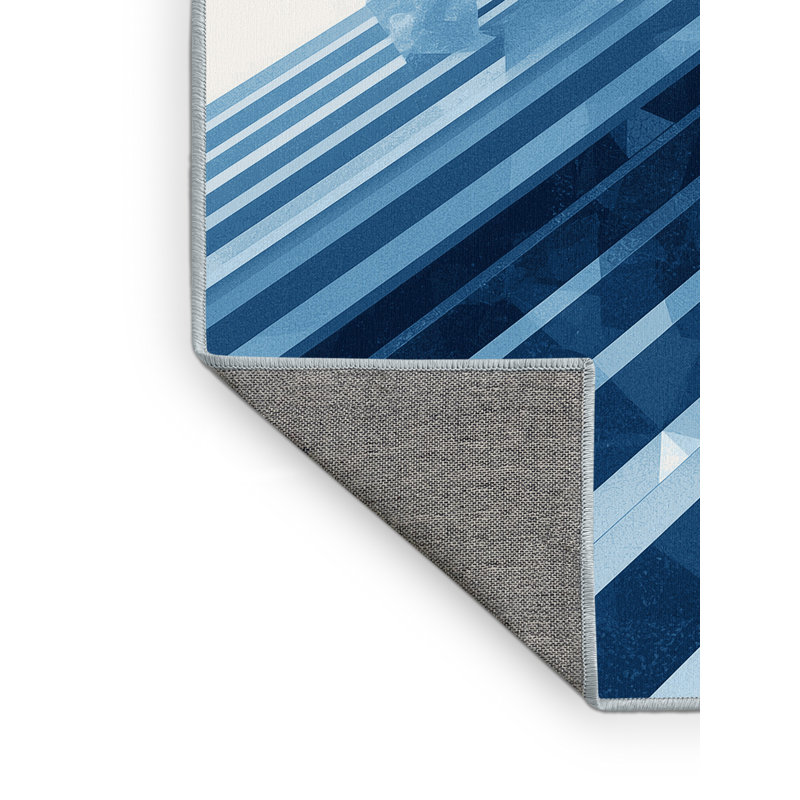 Machine Washable Roslindale Contemporary Ombre Rug in Blue – SkyBlue Binding, 6' Round