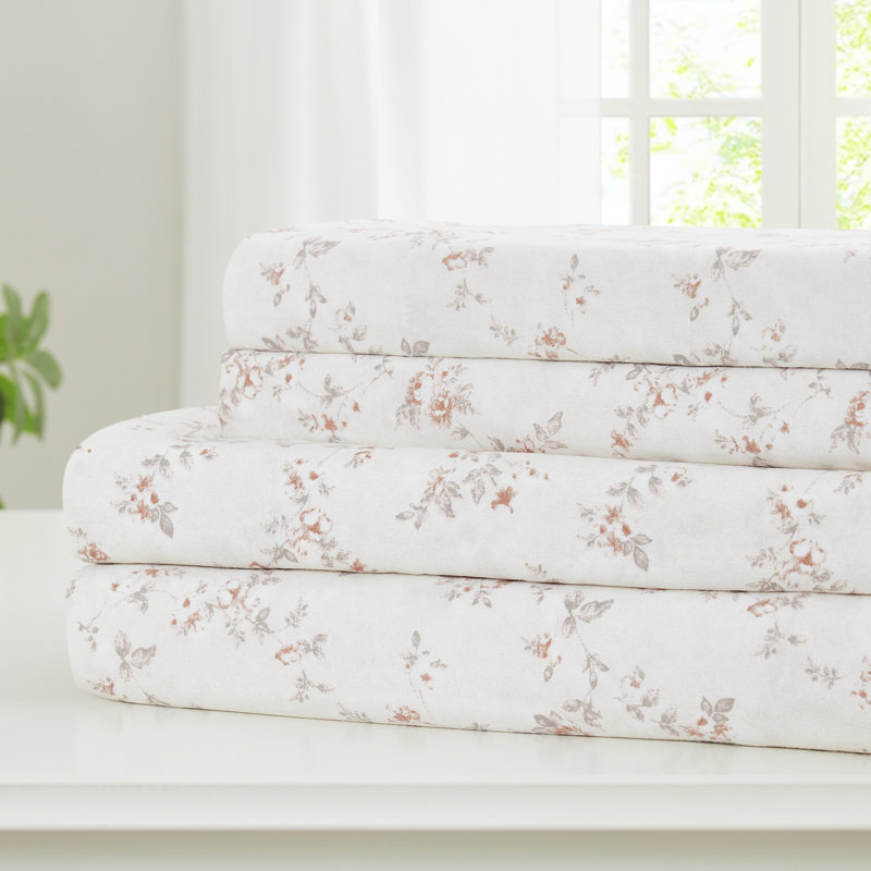 Queen Rose Clay Floral Print Microfiber Deep Pocket Sheet Set