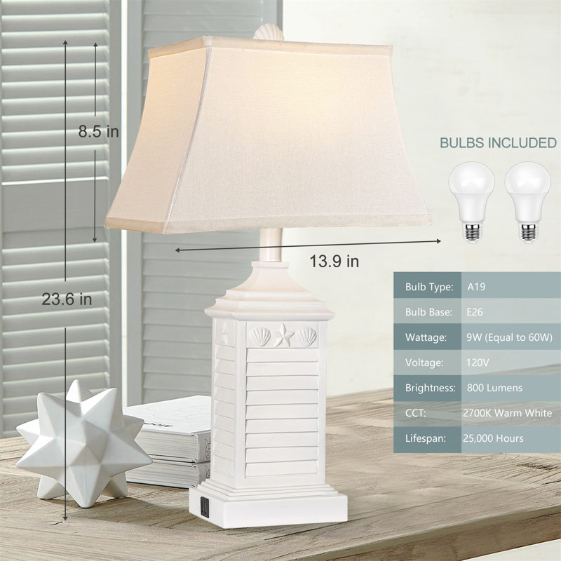 Anissa Resin Table Lamp, White, 24.25" H x 14" W x 7.99" D