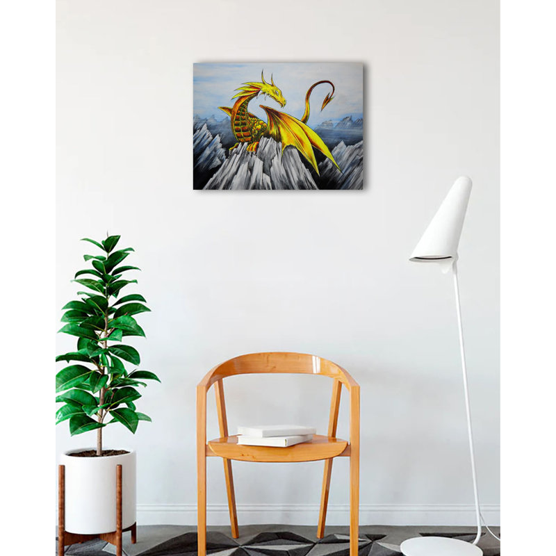 Dessin animé «Dragon» par Ed Capeau, H 18 po x l 24 po, Toile tendue, Pas de tapis