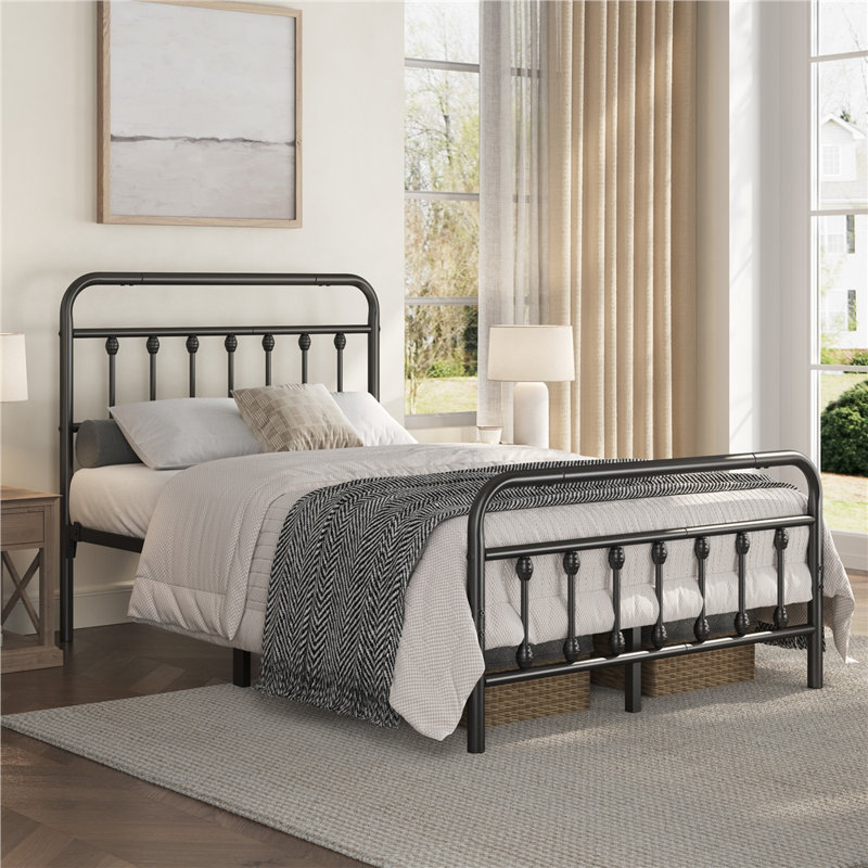 Metal Bed Frame with Vintage Headboard, Small Double (4'), Black