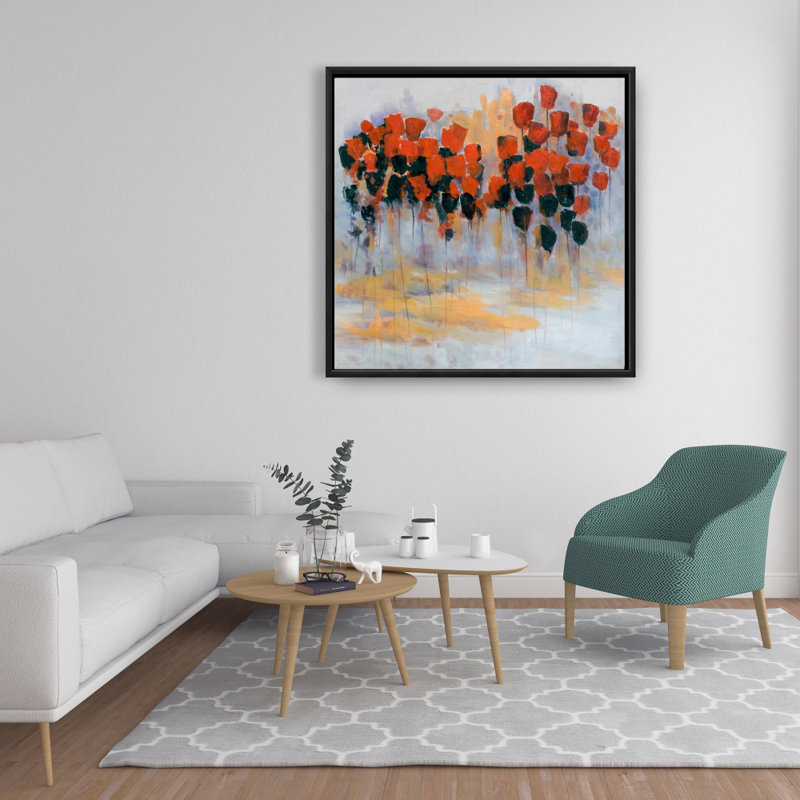 Fleurs rouges sur fond - Art abstrait sur toile pour la décoration intérieure