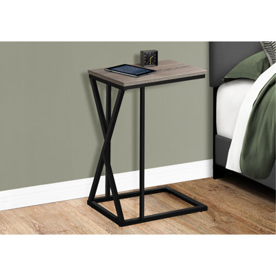 Table de chambre à coucher - Fabrication en stratifié taupe et base en métal