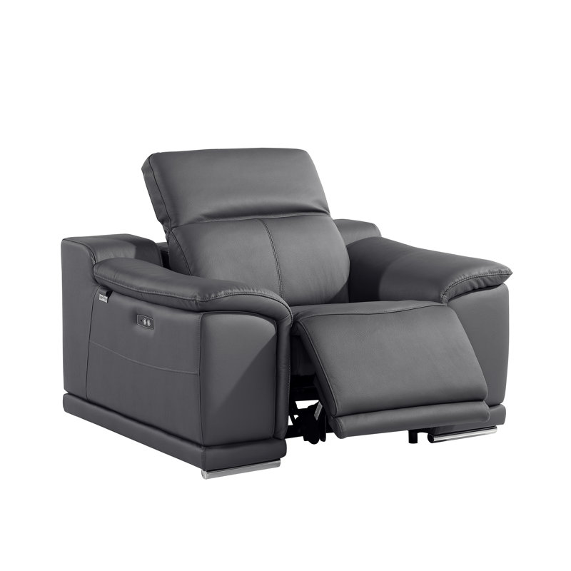 Top Grain Italian Leather Power Reclining Chair With Power Headrest, Dark Gray
