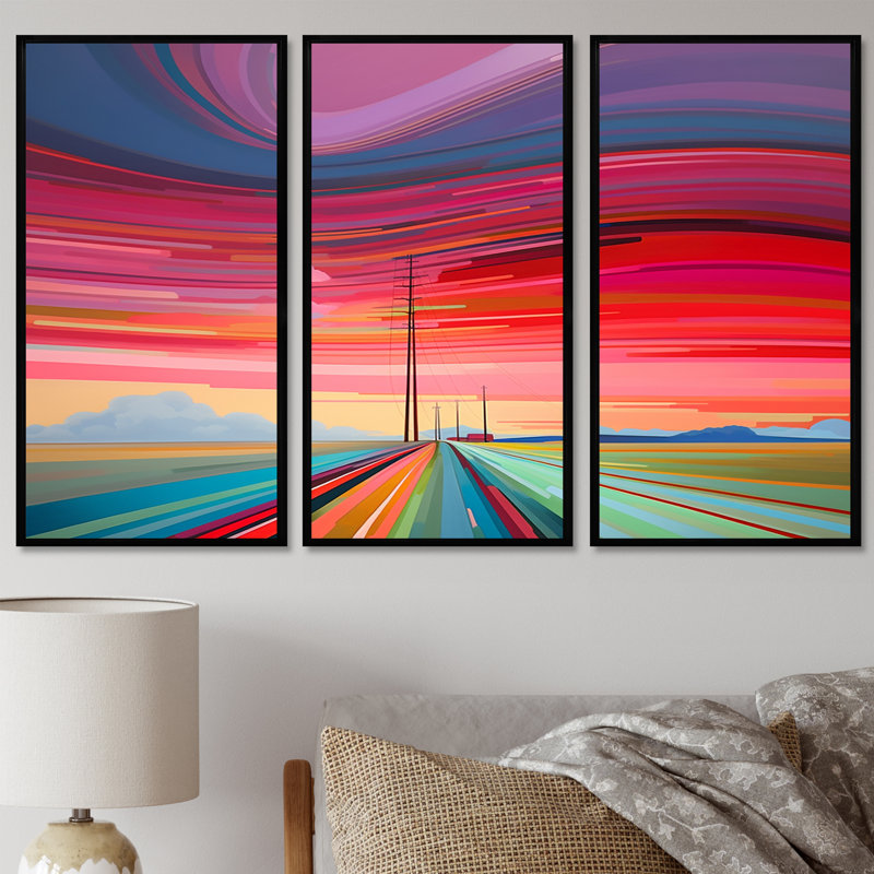 Griffey - Ensemble de décoration murale paysage abstrait, H 28 po x l 36 po x P 1 po, Cadre flottant noir