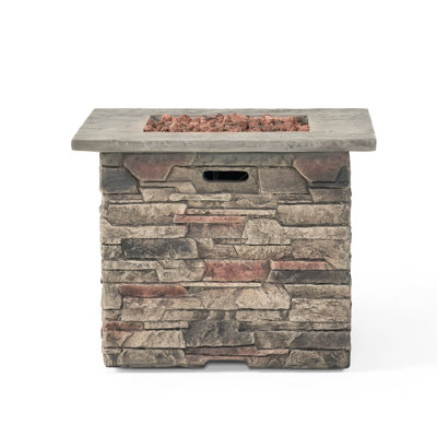40,000 Fire Pit, 32'' Square, Grey Concrete Top, Build Stone Square , Lightweight Concrete, No Assembly