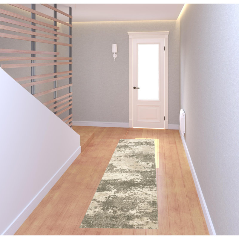 Tapis beige à motif abstrait Ernie, Tapis de couloir 2 pi 3 po x 7 pi 6 po
