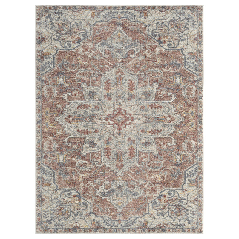 Tapis crème et rouge Gerzon, Rectangle 5 pi 3 po x 7 pi 6 po