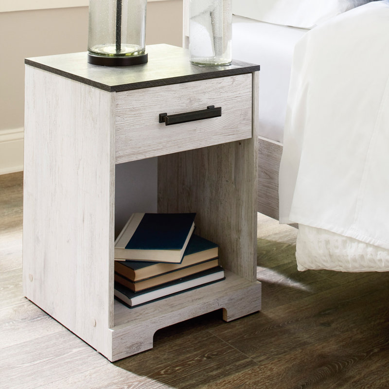 Carnforth 1 - Drawer Nightstand in Whitewash/Rustic Gray, 23" H x 20"  W x 16" D