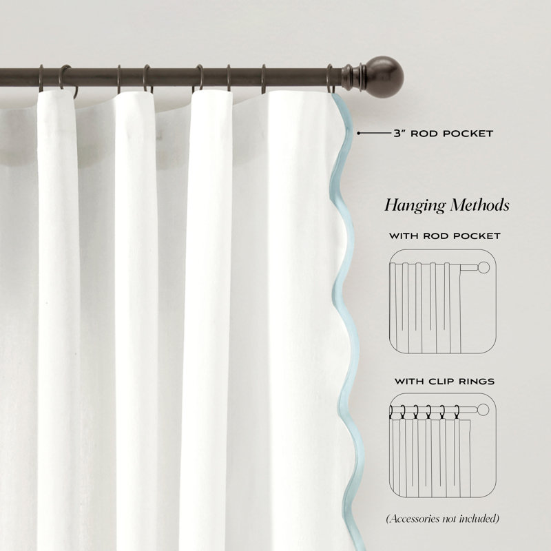 Yolonda Cotton Blend Semi Sheer Curtain Pair, Blue/White, 52'' W x 84'' L