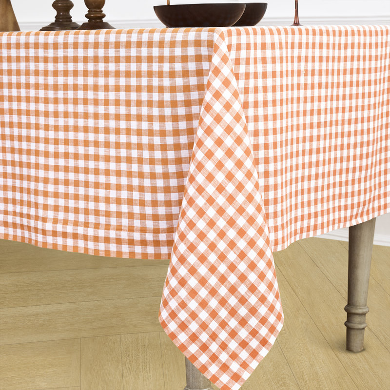 100% Pure Linen Tablecloth, 90" L x 60" W, Burgundy, Gingham Check