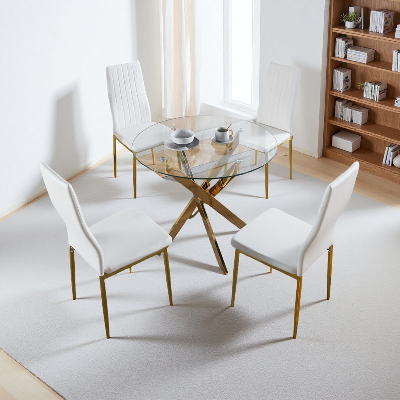 Ensemble de 4 chaises, Blanc, Doré