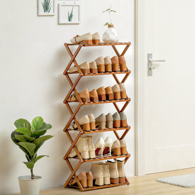 6 Tiers 18 Pairs Shoe Rack Installation-Free, Foldable Bamboo Organizer Storage Stand for Entryway
