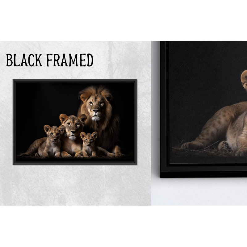«Lion Family», reproduction d'art sur toile, 1P, encadré noir, 59,1 po H x 102,4 po l