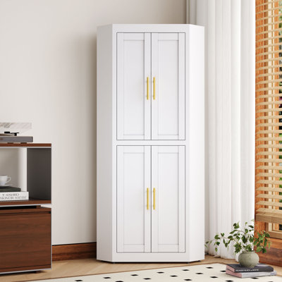 Modern Steel Corner Kitchen Pantry Cabinet with 4 Doors and 3 Shelves by Winston Porter