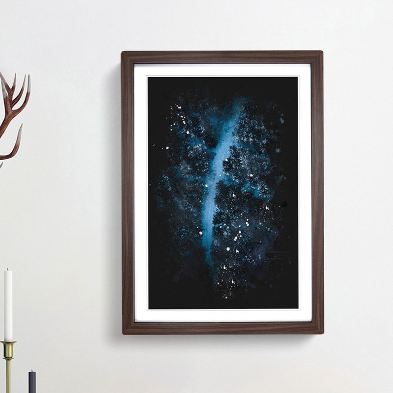 Walking Through The Forest - Single Picture Frame Painting on MDF, Walnut Framed, 87cm H x 62cm W x 2cm D