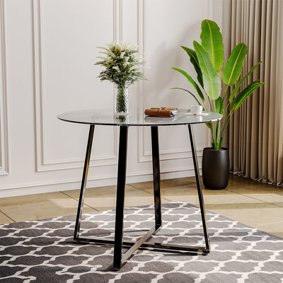 Addicyn 90Cm Metal and Glass Round Dining Table