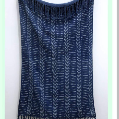 Indigo Ethnic Mudcloth Throw Blanket - Hand Loomed Cotton Block Print for Home Decor
