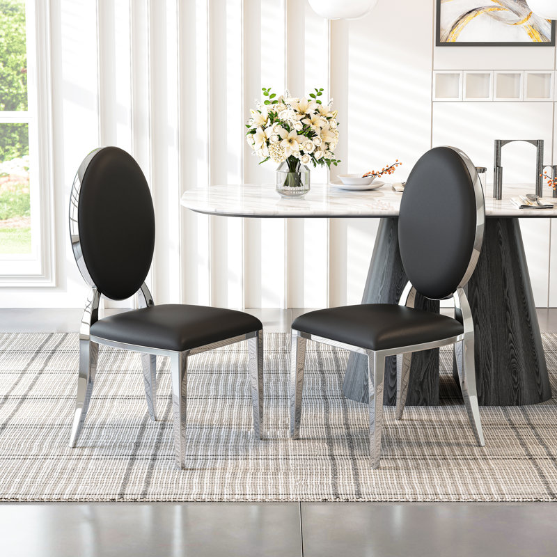 Chaise d'appoint en acier inoxydable Carterville, Noir, Argent