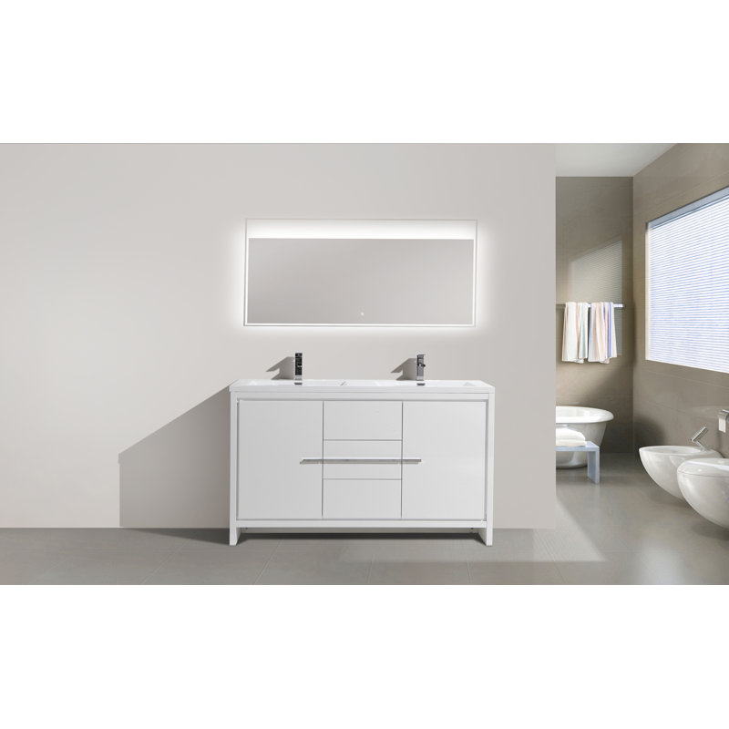 Ensemble de meuble-lavabo double 59 po Lefebvre, Blanc brillant
