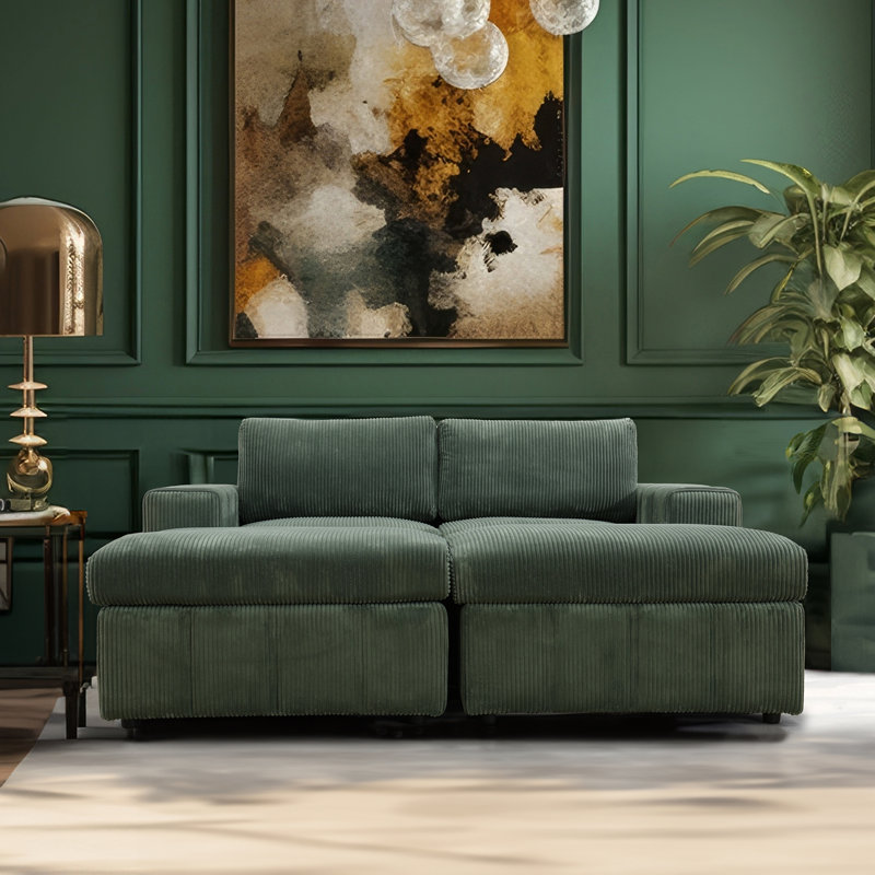 Canapé modulaire rembourré 4 pièces Benuel, Velours côtelé vert