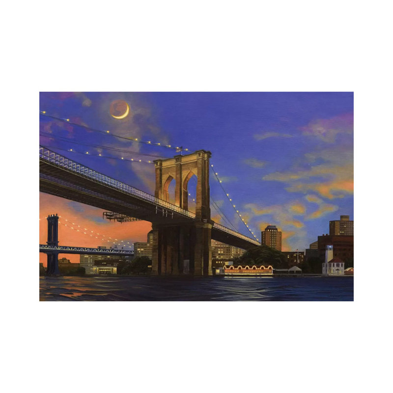 Moonrise Over The Brooklyn Bridge 1 Piece Wall Art on Canvas, 66.04 cm H x 45.72 cm W x 1.91 cm D, Canvas