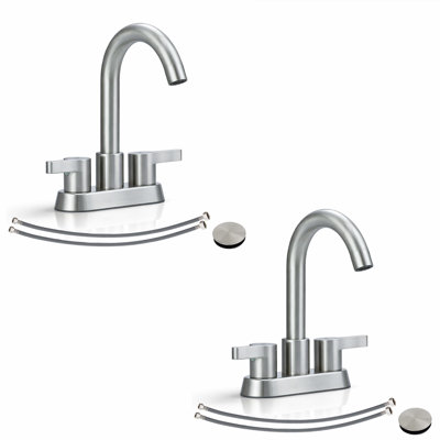 Modern High Arc Double Handle Centerset Bathroom Faucet with Drain Assembly(Set of 2)