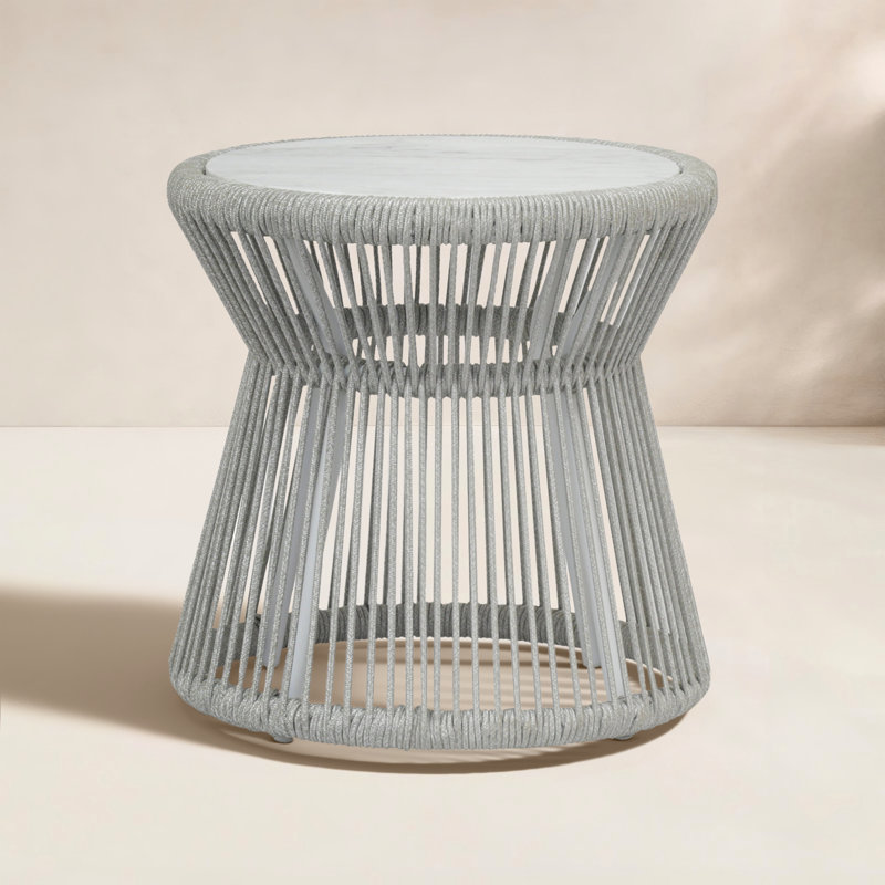 Miami Outdoor Round Side Table, Silver Gray