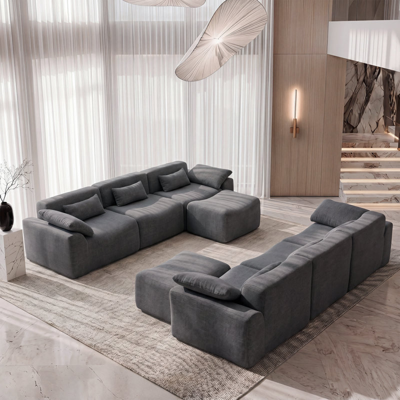 Ensemble de canapé modulaire surdimensionné en L 8 pièces Segal, Gris foncé