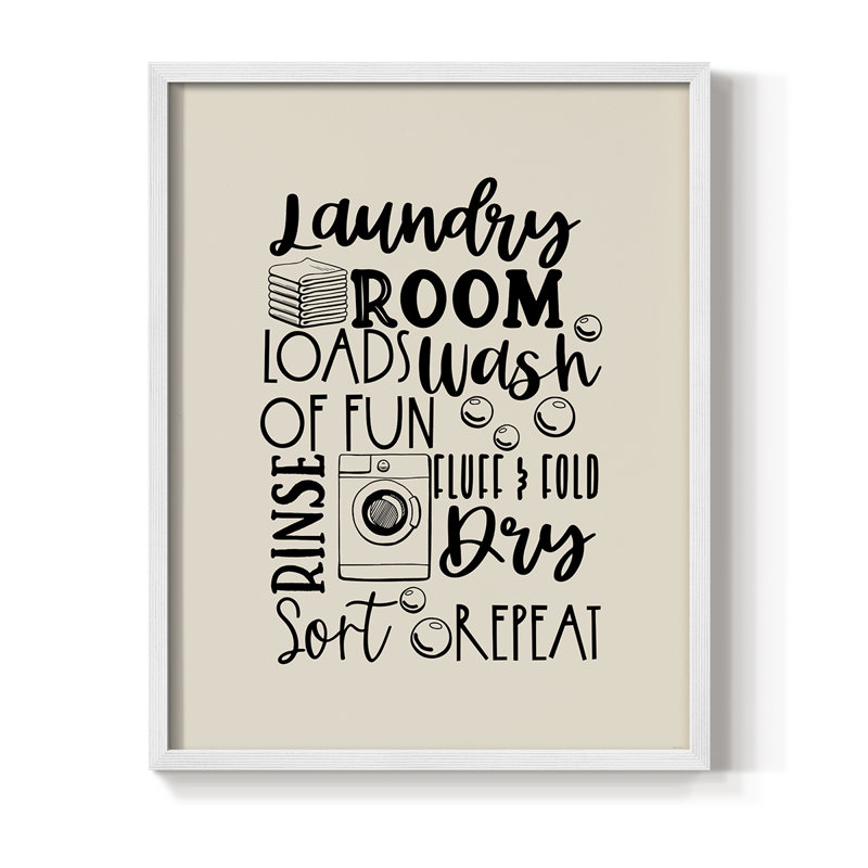 Laundry Room Framed Print - Solid Wood, 11" H x 9" W, White
