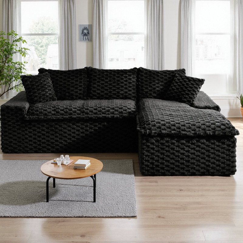 Canapé modulaire rembourré en velours Turtle, Orienté à droite, Polyester noir