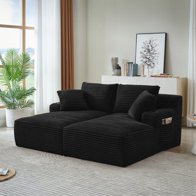 Méridienne compressible double avec porte-gobelets - aucun assemblage requis, causeuse moelleuse moderne pour la lecture de salon à l'intérieur