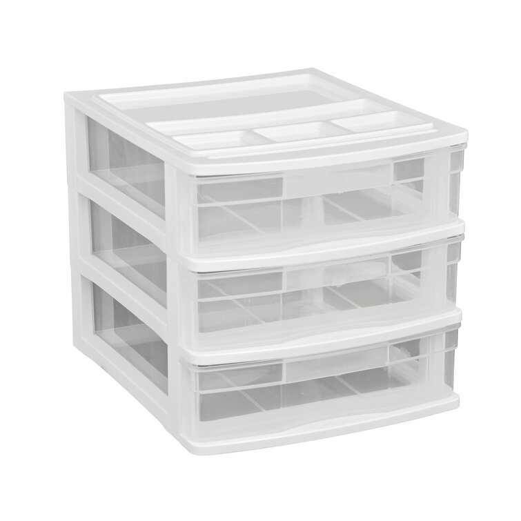 Gracious Living Clear Mini 3 Drawer Desk and Office Organizer with White Finish