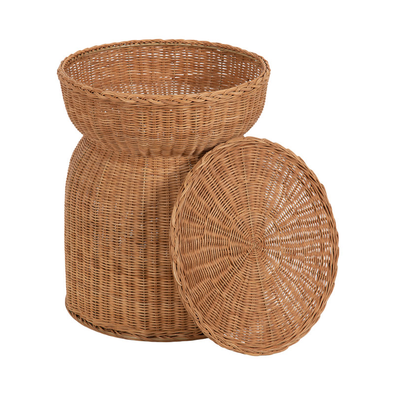 Round Rattan Lift-Top Side Table