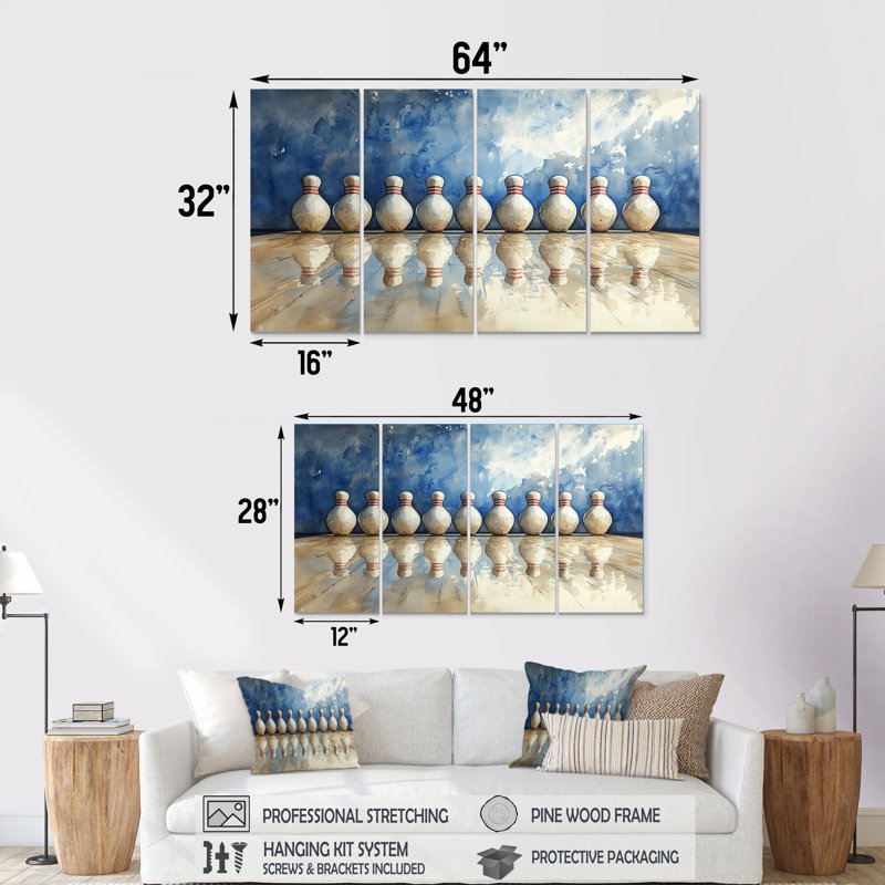 «Blue Bowling Bowling», art mural sur toile, H 32 po x l 64 po