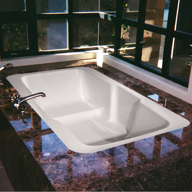 Baignoire encastrée murale 72,5 po x 41 po Designer, Blanc, Nickel satiné