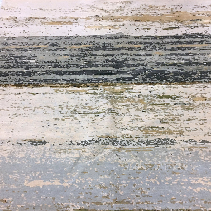 Tapis beige / gris foncé noué à la main de conception unique 6 pi x 9 pi Blaze